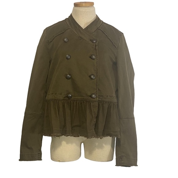 FREE PEOPLE Flared Peplum Hem Moss Green Military Jacket Steampunk Boho Grunge M - Picture 4 of 16